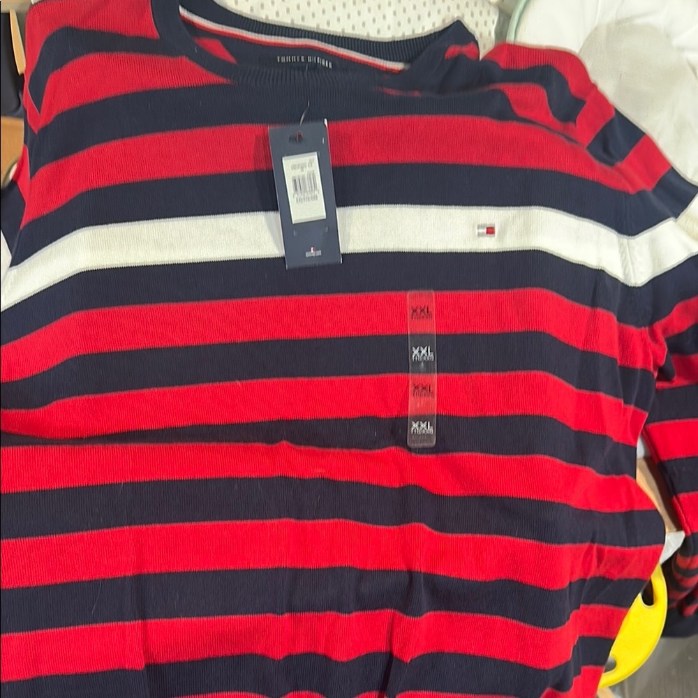 Tommy Hilfiger Red and Navy Striped Pullover